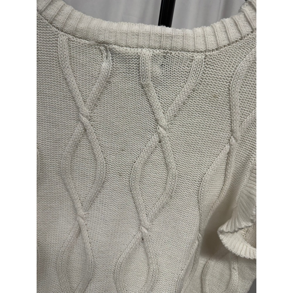 Central Park West NWT $162 Women's XS White Cable Knit Ruffle Sleeve Sweater - Picture 7 of 9